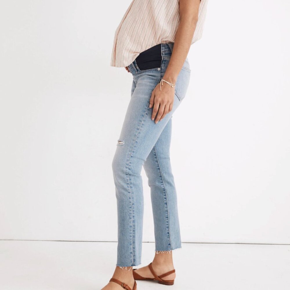 Madewell The Maternity Side-Panel Perfect Vntg Distressed Jeans, Light Blue, 28 - Picture 6 of 14